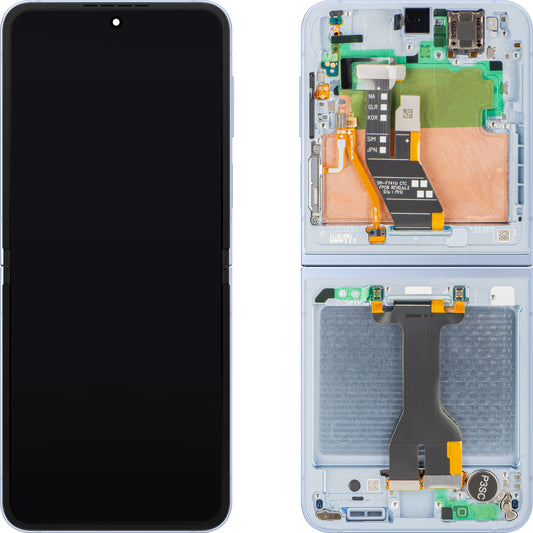 Wyświetlacz z ekranem dotykowym Samsung Galaxy Z Flip6 F741, z ramką, Sub Inner, niebieski, zestaw serwisowy GH82-35014C