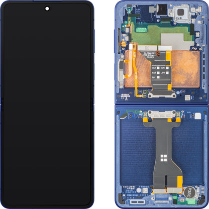 Wyświetlacz z ekranem dotykowym Samsung Galaxy Z Flip7 F766, z ramką, podświetlenie, niebieski (Blue Shadow), zestaw serwisowy GH82-37581A
