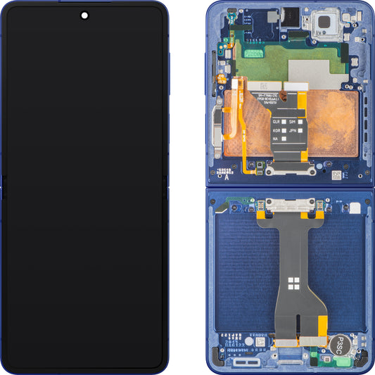 Wyświetlacz z ekranem dotykowym Samsung Galaxy Z Flip7 F766, z ramką, podświetlenie, niebieski (Blue Shadow), zestaw serwisowy GH82-37581A