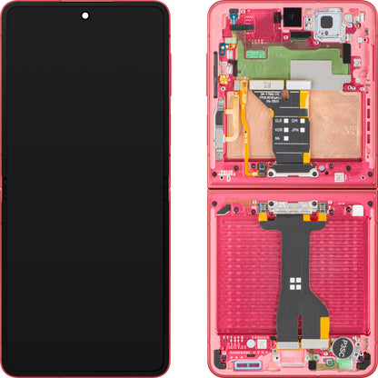 Wyświetlacz z ekranem dotykowym Samsung Galaxy Z Flip7 F766, z ramką, podzespołem wewnętrznym, koralowy (Coral Red), Service Pack GH82-37581D