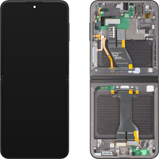 Wyświetlacz z ekranem dotykowym Samsung Galaxy Z Flip5 F731, z ramką, Sub Inner, szary, zestaw serwisowy GH82-31827E