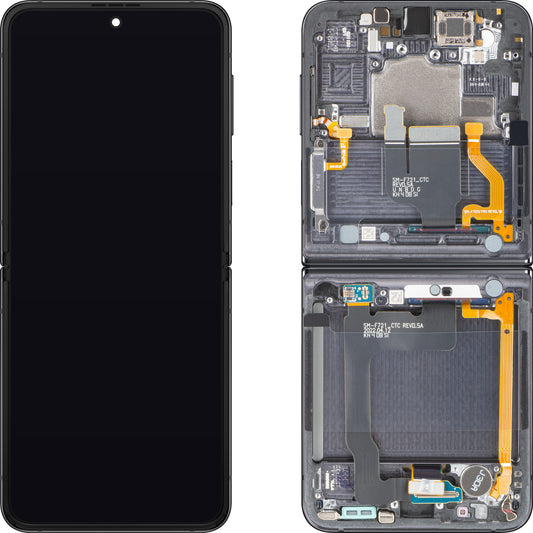 Wyświetlacz z ekranem dotykowym Samsung Galaxy Z Flip4 F721, z ramką, podzespołem wewnętrznym, szary (Graphite), Service Pack GH82-30238A