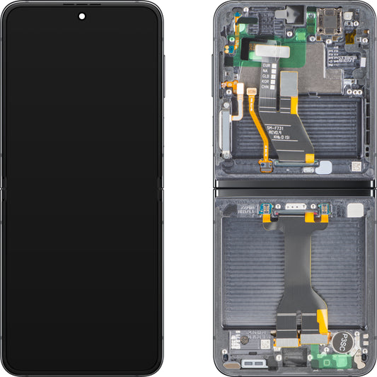 Wyświetlacz z ekranem dotykowym Samsung Galaxy Z Flip5 F731, z ramką, Sub Inner, szary (grafitowy), zestaw serwisowy GH82-31827A