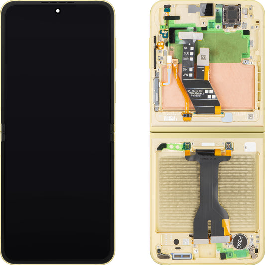 Wyświetlacz z ekranem dotykowym Samsung Galaxy Z Flip6 F741, z ramką, podzespołem wewnętrznym, żółty, pakiet serwisowy GH82-35014B