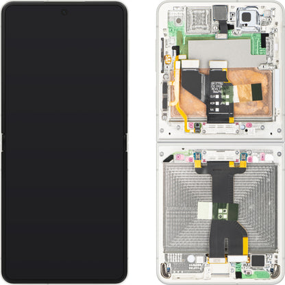 Wyświetlacz z ekranem dotykowym Samsung Galaxy Z Flip8 F776, z ramką, podzespołem wewnętrznym, biały (kremowy), pakiet serwisowy GH82-39754B