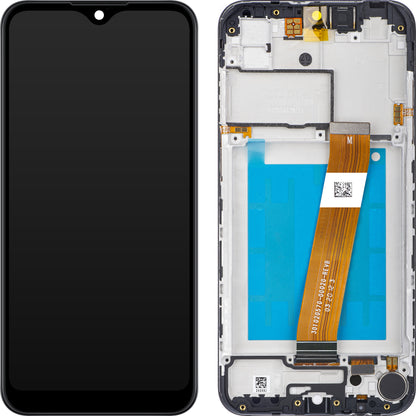 Wyświetlacz z ekranem dotykowym Samsung Galaxy A01 A015, z ramką, wersja europejska, czarny, zestaw serwisowy GH81-18209A