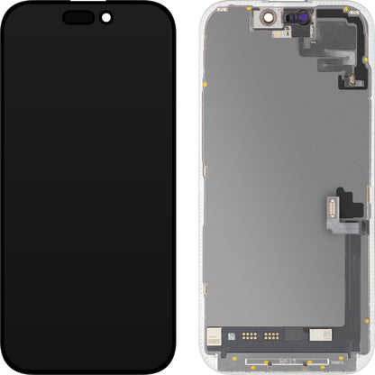 Wyświetlacz z ekranem dotykowym i czujnikiem zbliżeniowym MP kompatybilny z Apple iPhone 17, z ramką, wersja oprogramowania OLED FHD 120Hz Diagnostic, czarny