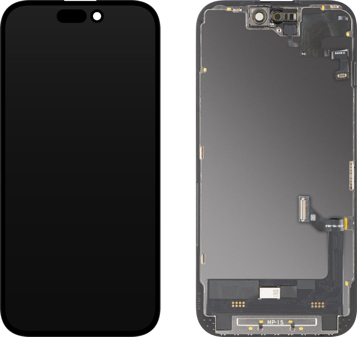 Wyświetlacz z ekranem dotykowym i czujnikiem zbliżeniowym MP kompatybilny z Apple iPhone 15, z ramką, wersja oprogramowania OLED FHD diagnostyczna, czarny