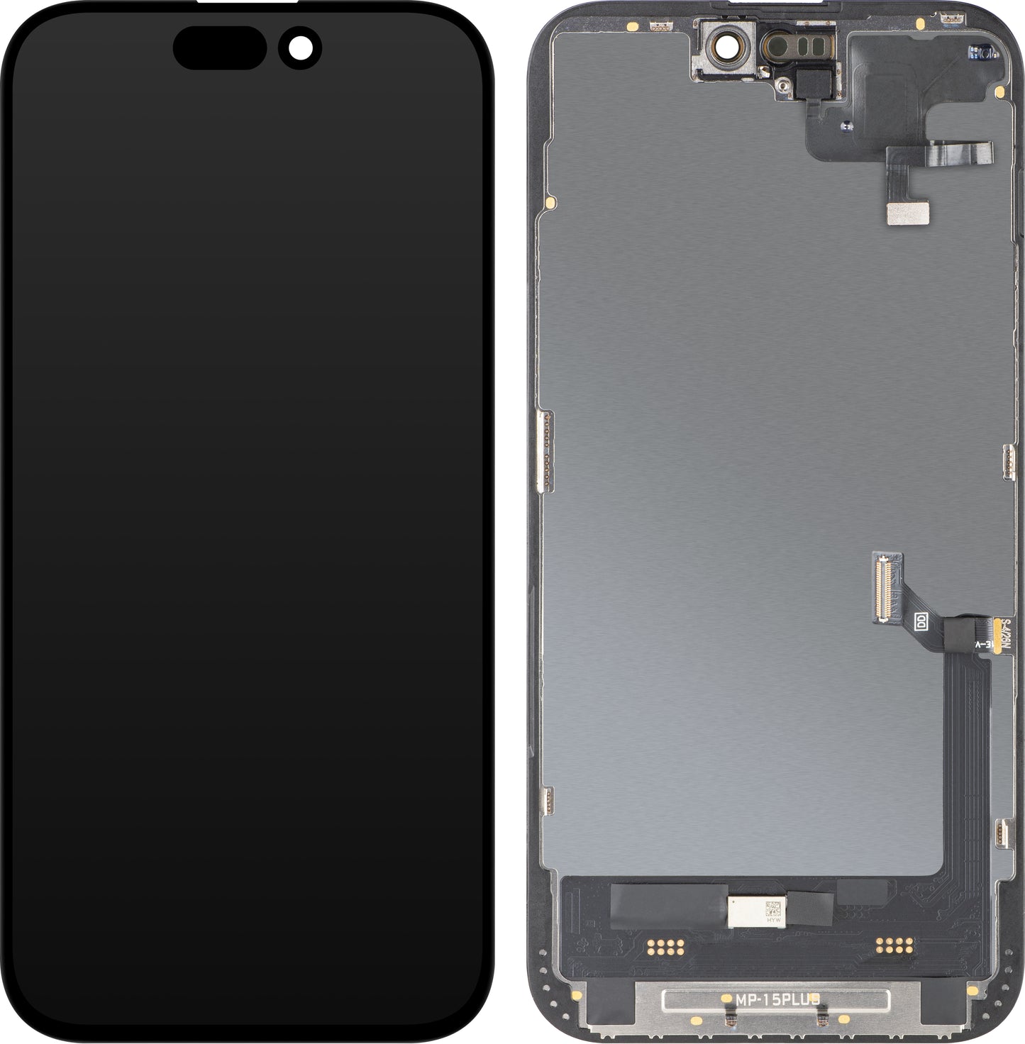 Wyświetlacz z ekranem dotykowym i czujnikiem zbliżeniowym MP kompatybilny z Apple iPhone 15 Plus, z ramką, wersja oprogramowania OLED FHD diagnostyczna, czarny