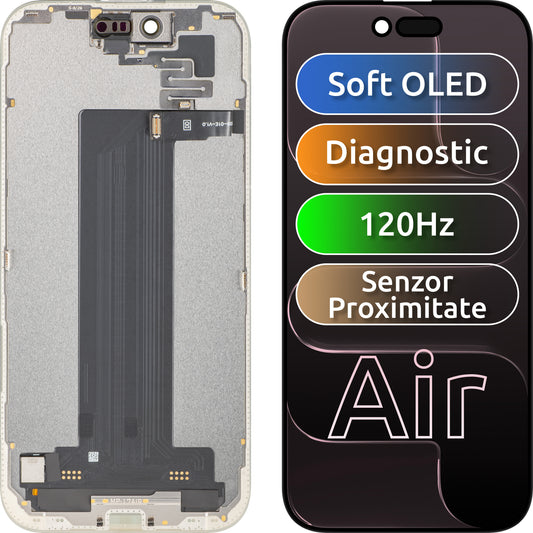 Wyświetlacz z ekranem dotykowym i czujnikiem zbliżeniowym światła MP kompatybilny z Apple iPhone 17 Air, z ramką, wersja oprogramowania OLED FHD 120Hz diagnostyczna, czarny