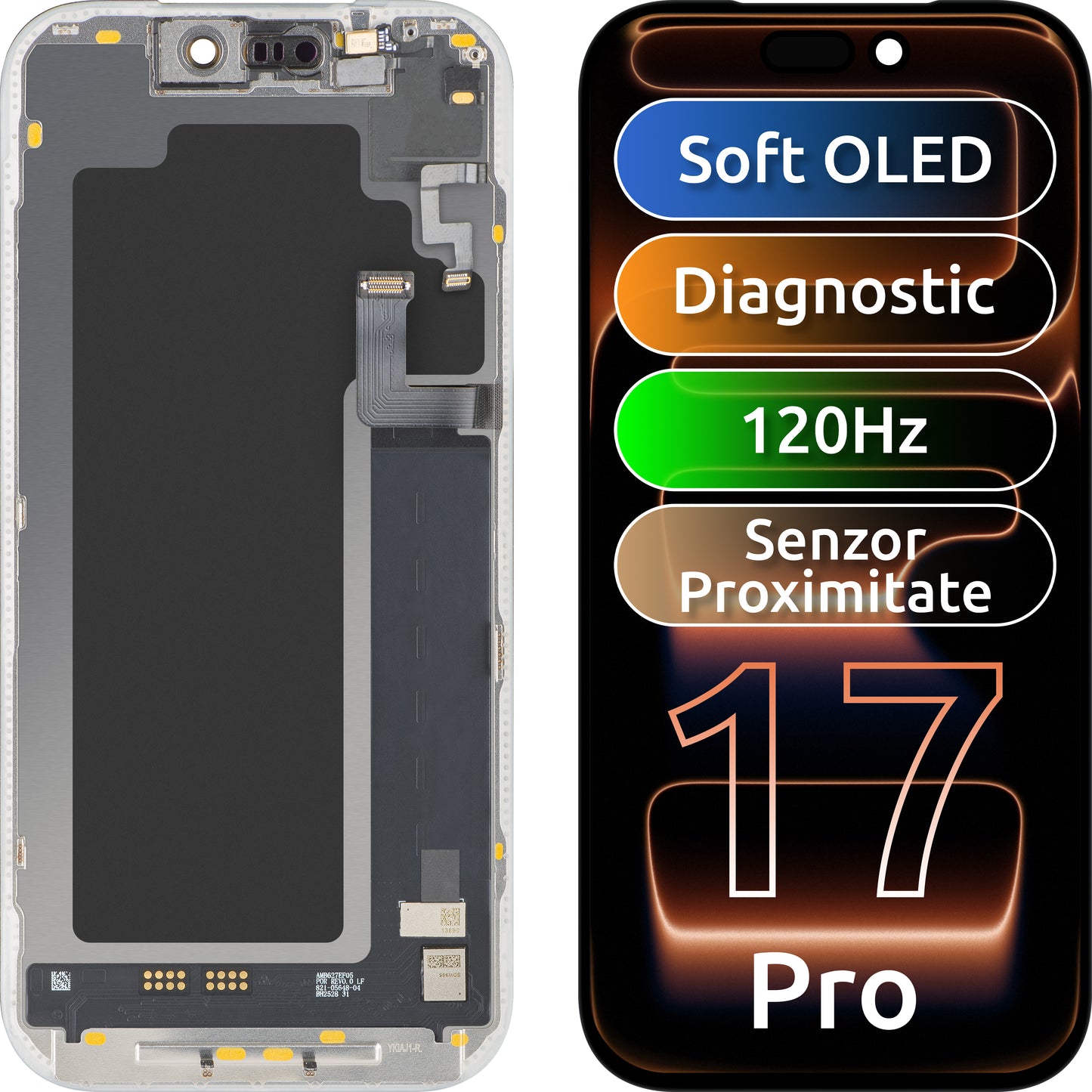 Wyświetlacz z ekranem dotykowym i czujnikiem zbliżeniowym światła MP kompatybilny z Apple iPhone 17 Pro, z ramką, wersja oprogramowania OLED FHD 120Hz diagnostyczna, czarny