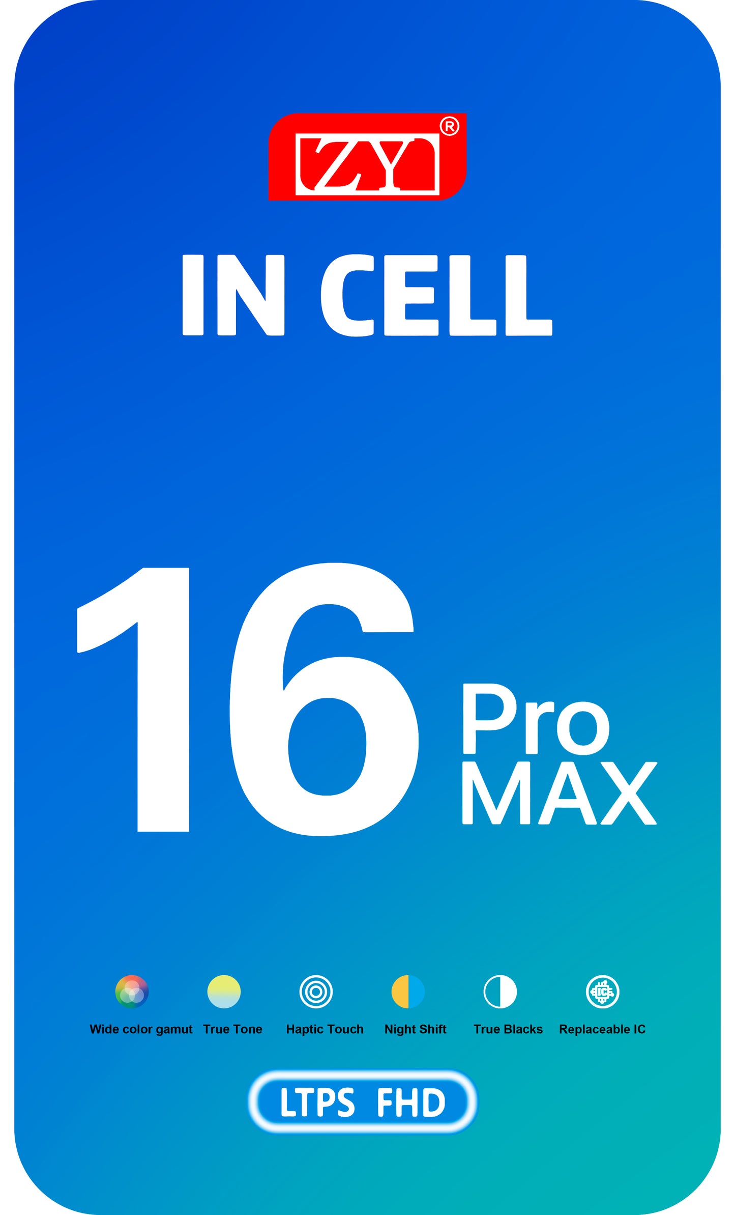 Wyświetlacz z dotykiem ZY dla Apple iPhone 16 Pro Max, z ramką, wersja LCD In-Cell IC Movable, Czarny