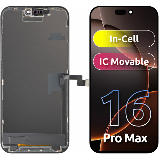 Wyświetlacz z dotykiem ZY dla Apple iPhone 16 Pro Max, z ramką, wersja LCD In-Cell IC Movable, Czarny