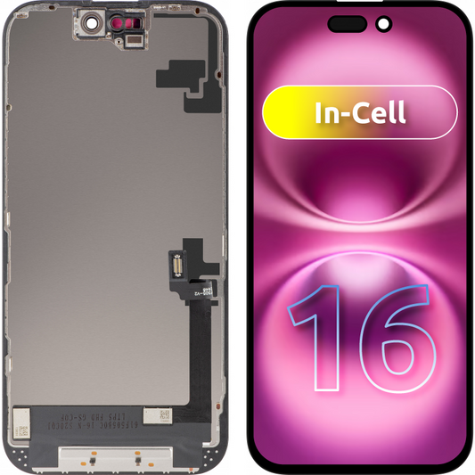 Wyświetlacz z ekranem dotykowym ZY dla Apple iPhone 16, z ramką, wersja LCD In-Cell, Czarny