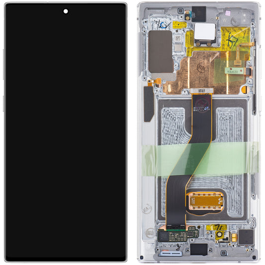 Wyświetlacz dotykowy Samsung Galaxy Note 10+ 5G N976 / Note 10+ N975, z ramką, biały, Service Pack GH82-20838B