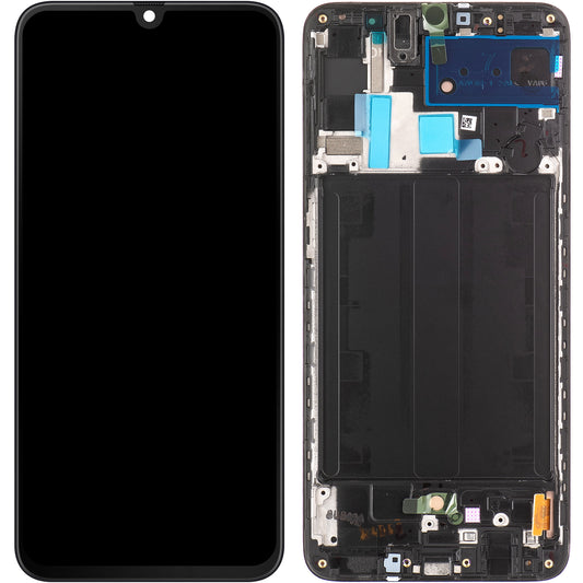 Wyświetlacz dotykowy Samsung Galaxy A70 A705, z ramką, czarny, Service Pack GH82-19747A