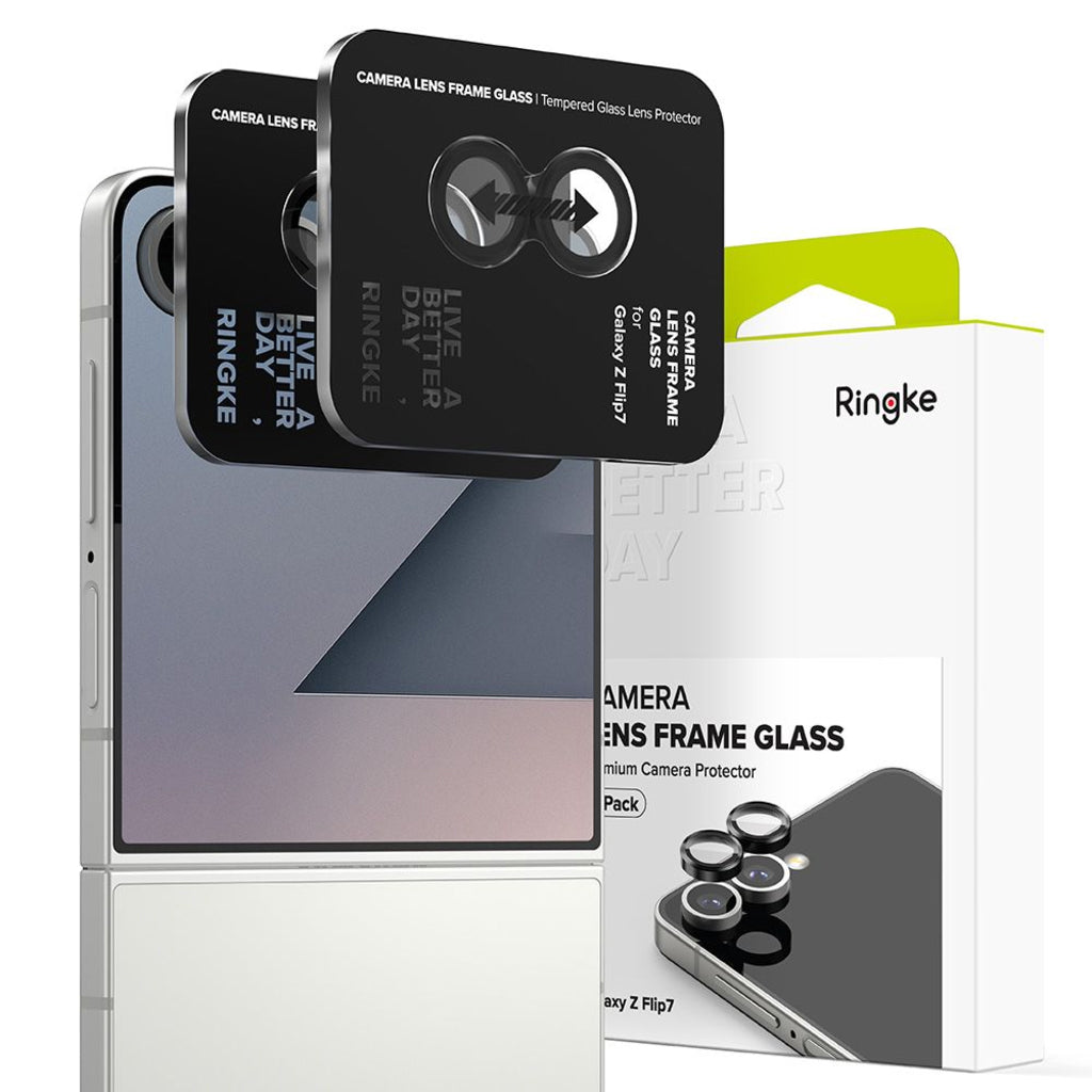 Folia ochronna na tylną kamerę Ringke dla Samsung Galaxy Z Flip7 F766, Hartowane szkło, Zestaw 2 sztuki, Czarna
