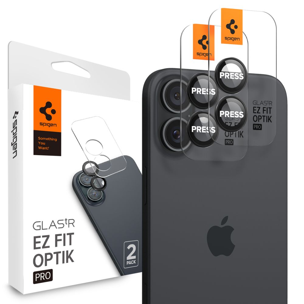 Spigen EZ FIT Folia ochronna na tylny aparat dla Apple iPhone 16 Plus / 16, szkło ochronne, zestaw 2 sztuk, czarny AGL07921 AGL07921