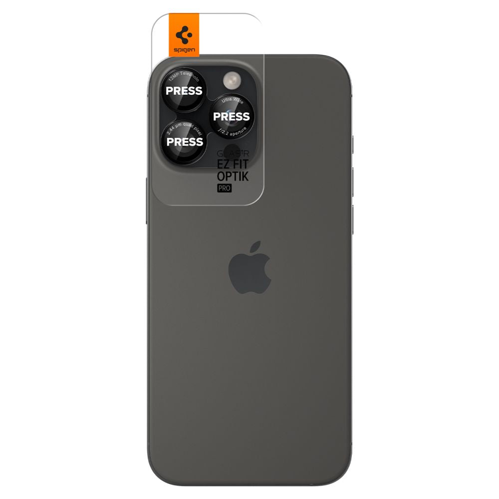 Folia ochronna na tylny aparat Spigen EZ FIT do Apple iPhone 16 Pro Max / 16 Pro / 15 Pro Max, szkło ochronne, zestaw 2 sztuk, czarny AGL05217 