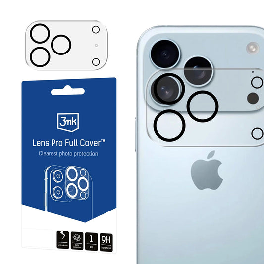 Folia ochronna na tylną kamerę 3MK Pro Full Cover dla Apple iPhone 17 Pro, Hartowane szkło, Czarna