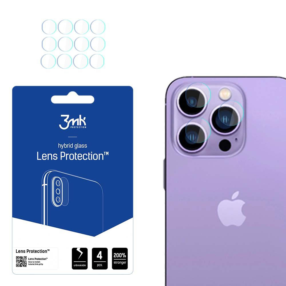 Folia ochronna na tylną kamerę 3MK Protection do Apple iPhone 14 Pro Max / 14 Pro, elastyczne szkło, zestaw 4 sztuki, przezroczysta