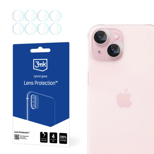 Folia ochronna na tylną kamerę 3MK Protection do Apple iPhone 15, elastyczne szkło, zestaw 4 sztuki, przezroczysta