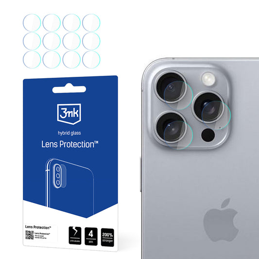 Folia ochronna na tylną kamerę 3MK Protection do Apple iPhone 16 Pro Max, elastyczne szkło, zestaw 4 sztuki, przezroczysta