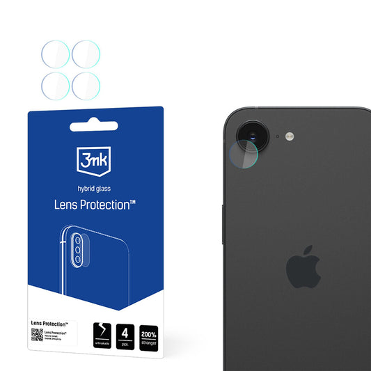 Folia ochronna na tylną kamerę 3MK Protection do Apple iPhone 17e / 16e, elastyczne szkło, zestaw 4 sztuki, przezroczysta