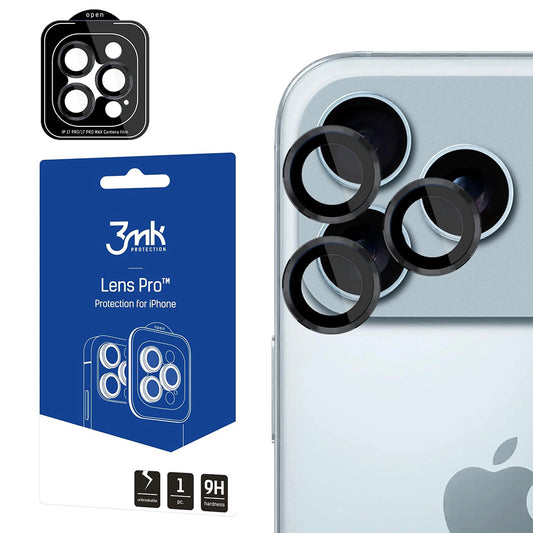 Folia ochronna na tylną kamerę 3MK Protection Pro dla Apple iPhone 17 Pro Max / 17 Pro, Hartowane szkło, Czarne