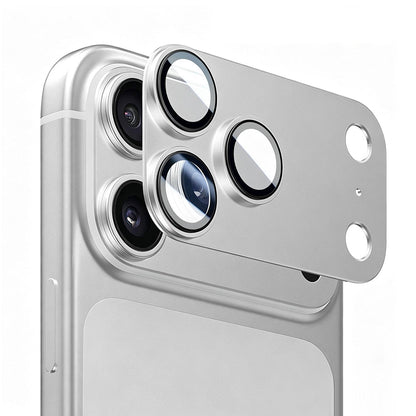 Blueo Integrated Metal Rear Camera Protector for Apple iPhone 17 Pro Max, Tempered Glass, Silver