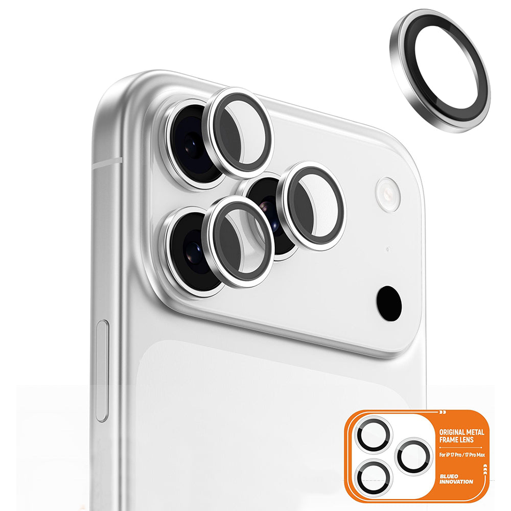 Folia ochronna Blueo Metal Frame na tylną kamerę do Apple iPhone 17 Pro Max / 17 Pro, Hartowane szkło, Srebrna