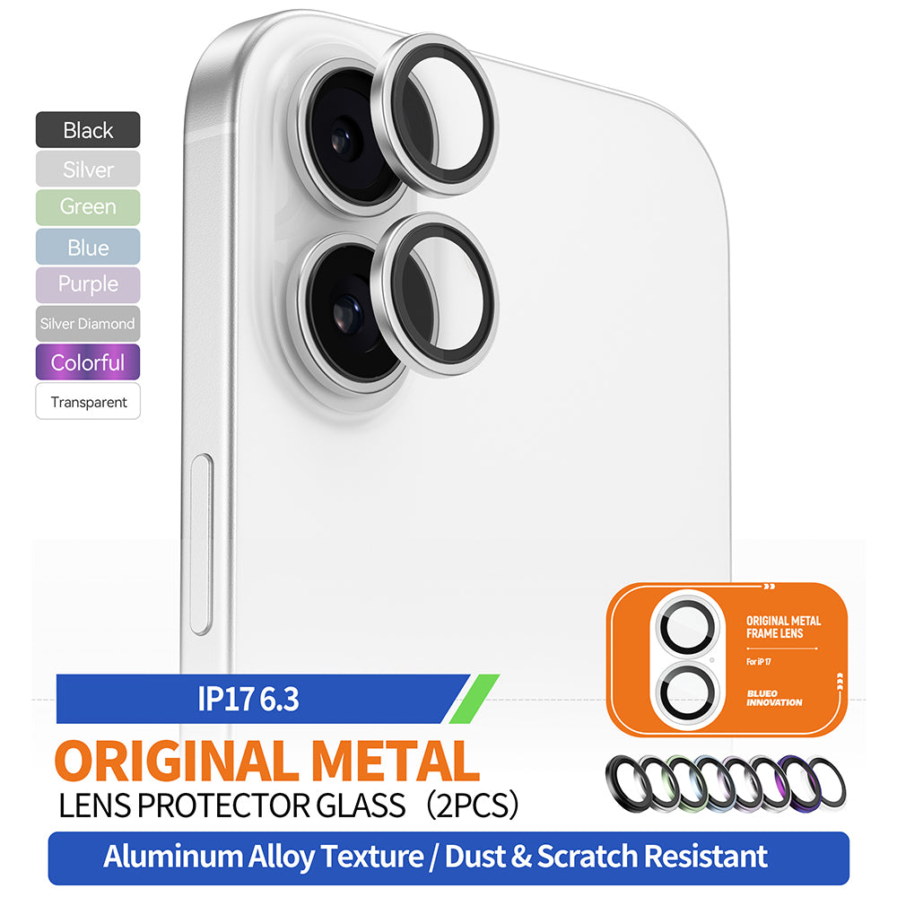 Folia ochronna Blueo Metal Frame na tylną kamerę do Apple iPhone 17, Hartowane szkło, Srebrna