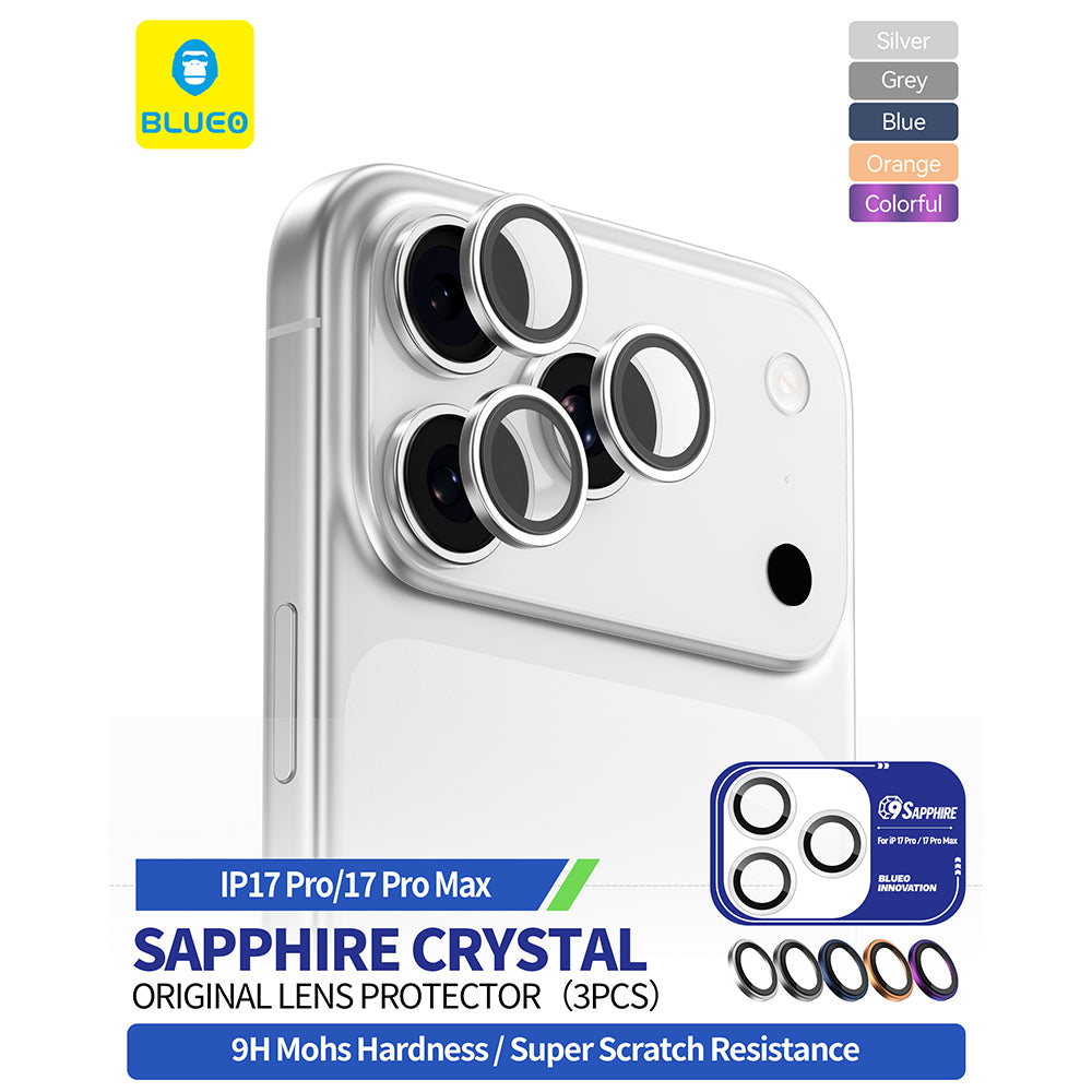Folia ochronna na tylną kamerę Blueo Sapphire Crystal dla Apple iPhone 17 Pro Max / 17 Pro, Hartowane szkło, Srebrna