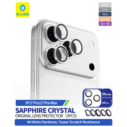 Folia ochronna na tylną kamerę Blueo Sapphire Crystal dla Apple iPhone 17 Pro Max / 17 Pro, Hartowane szkło, Srebrna