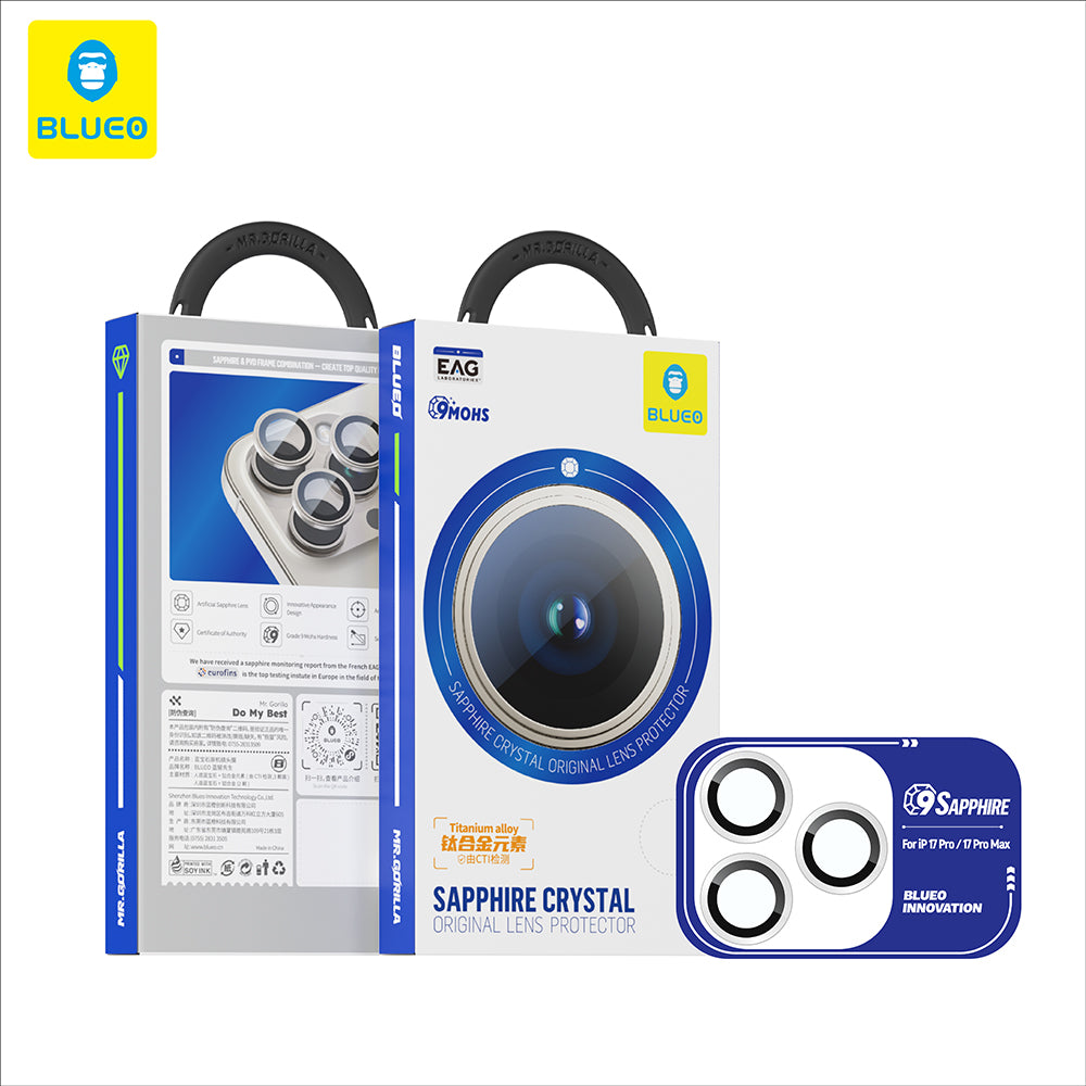 Folia ochronna na tylną kamerę Blueo Sapphire Crystal dla Apple iPhone 17 Pro Max / 17 Pro, Hartowane szkło, Srebrna