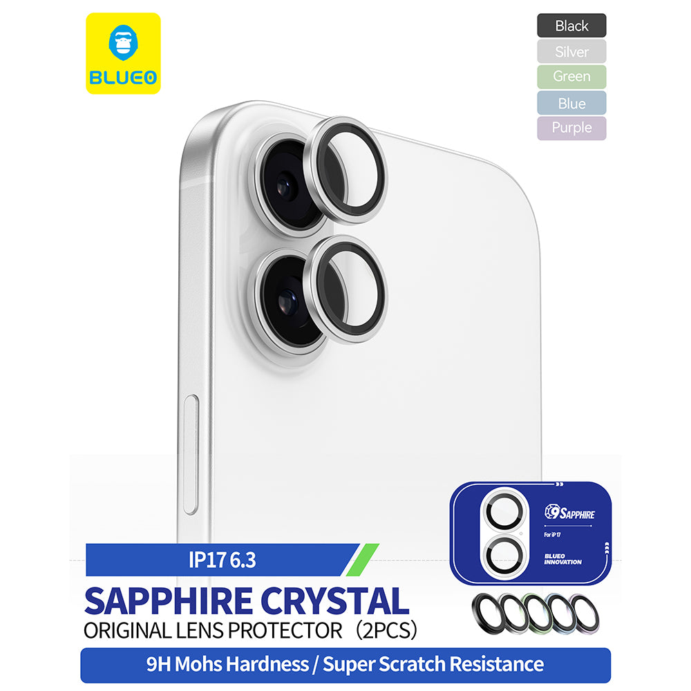 Folia ochronna Blueo Sapphire Crystal na tylną kamerę do Apple iPhone 17, Hartowane szkło, Niebieska