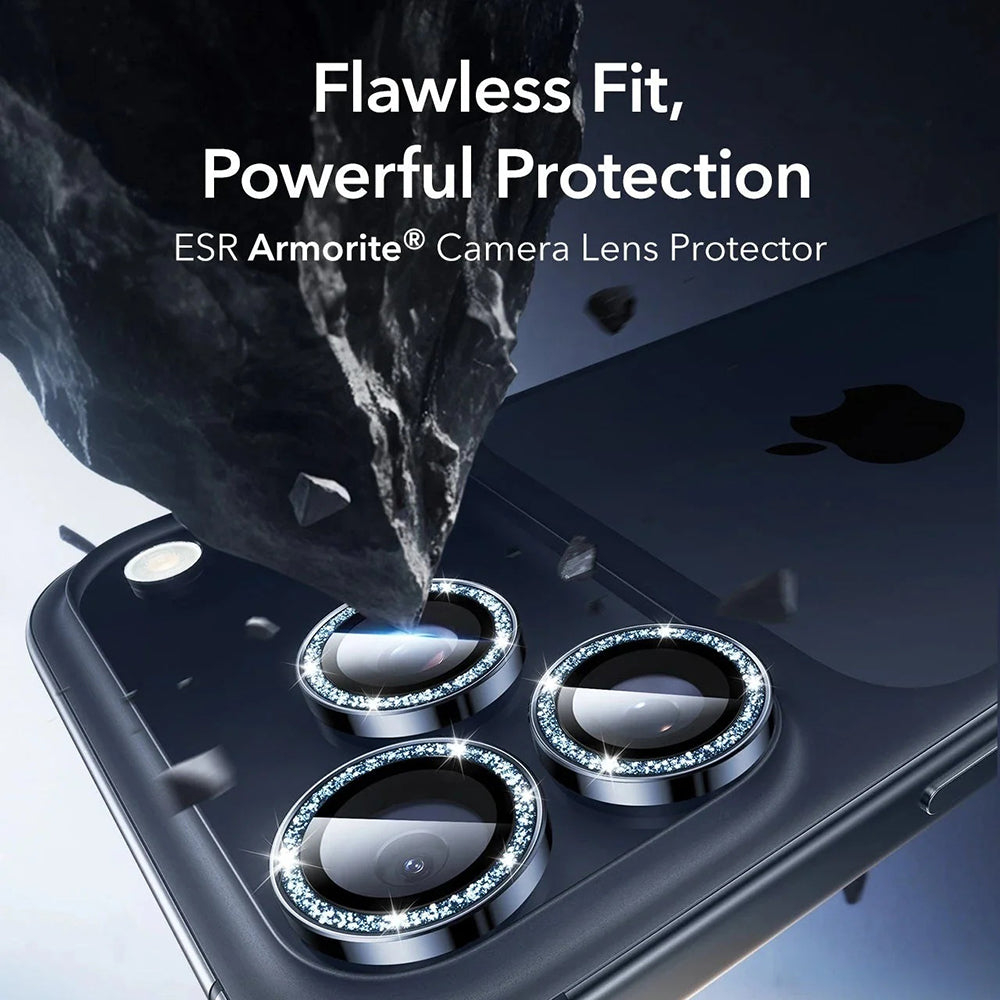 Folia ochronna na tylną kamerę ESR Glitter Diamond Armorite dla Apple iPhone 17 Pro Max / 17 Pro, Hartowane szkło, Pełne klejenie, Niebieska
