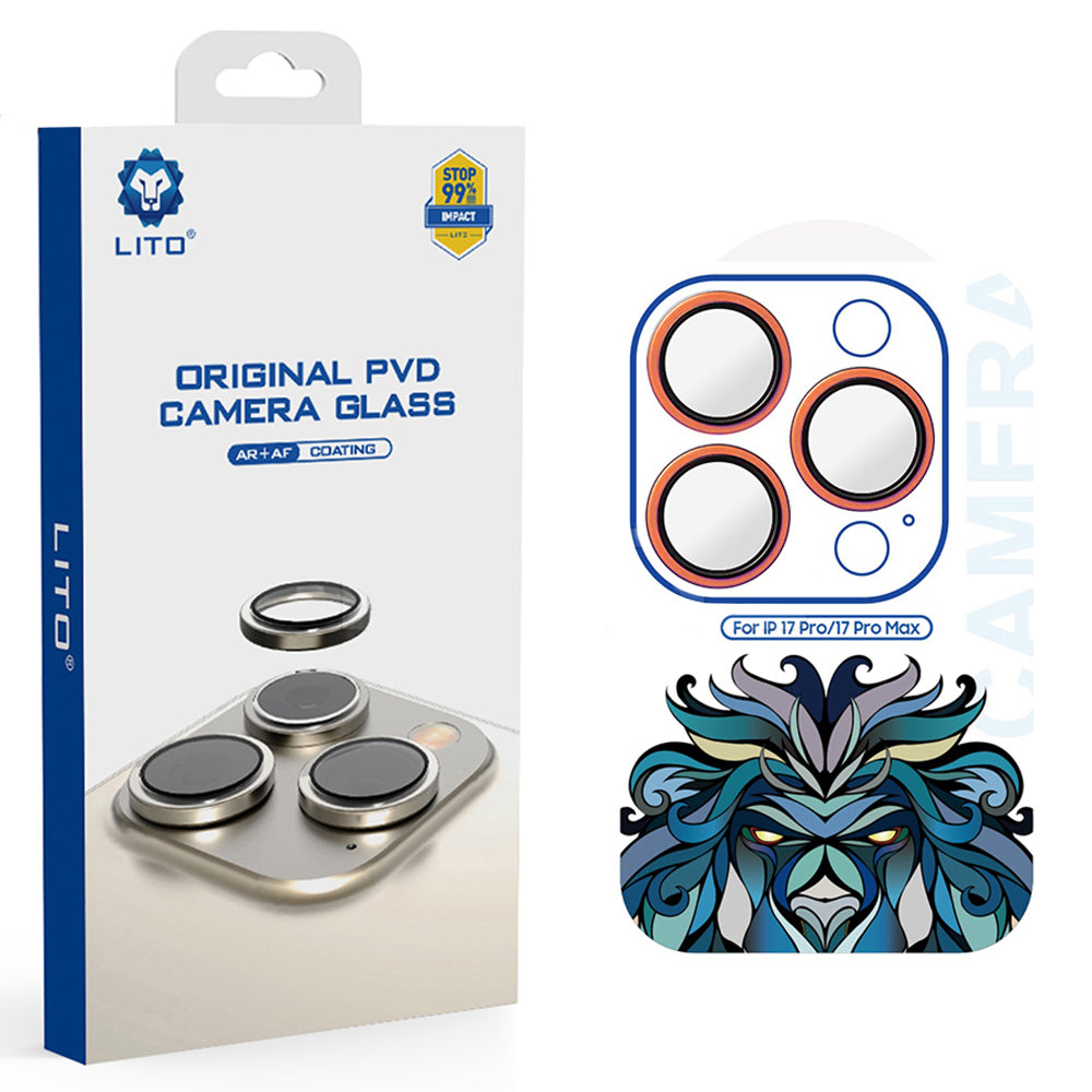 Folia ochronna na tylną kamerę Lito Titanium AR dla Apple iPhone 17 Pro Max / 17 Pro, Hartowane szkło, Pomarańczowa