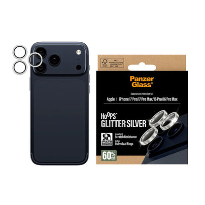 Folia ochronna na tylną kamerę PanzerGlass Hoops Glitter dla Apple iPhone 17 Pro Max / 17 Pro / 16 Pro Max / 16 Pro, Hartowane szkło, Srebrna