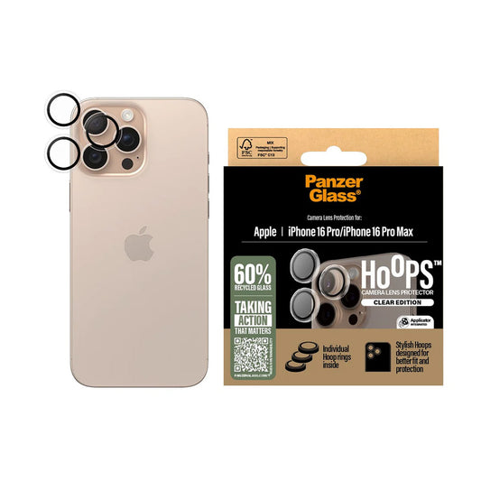 Folia ochronna na tylną kamerę PanzerGlass Hoops dla Apple iPhone 16 Pro Max / 16 Pro, Hartowane szkło, Przezroczysta