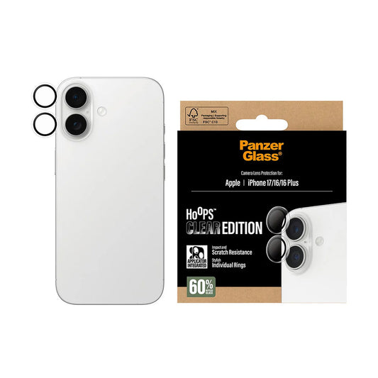 Folia ochronna na tylną kamerę PanzerGlass Hoops dla Apple iPhone 17 / 16 Plus / 16, Hartowane szkło, Przezroczysta