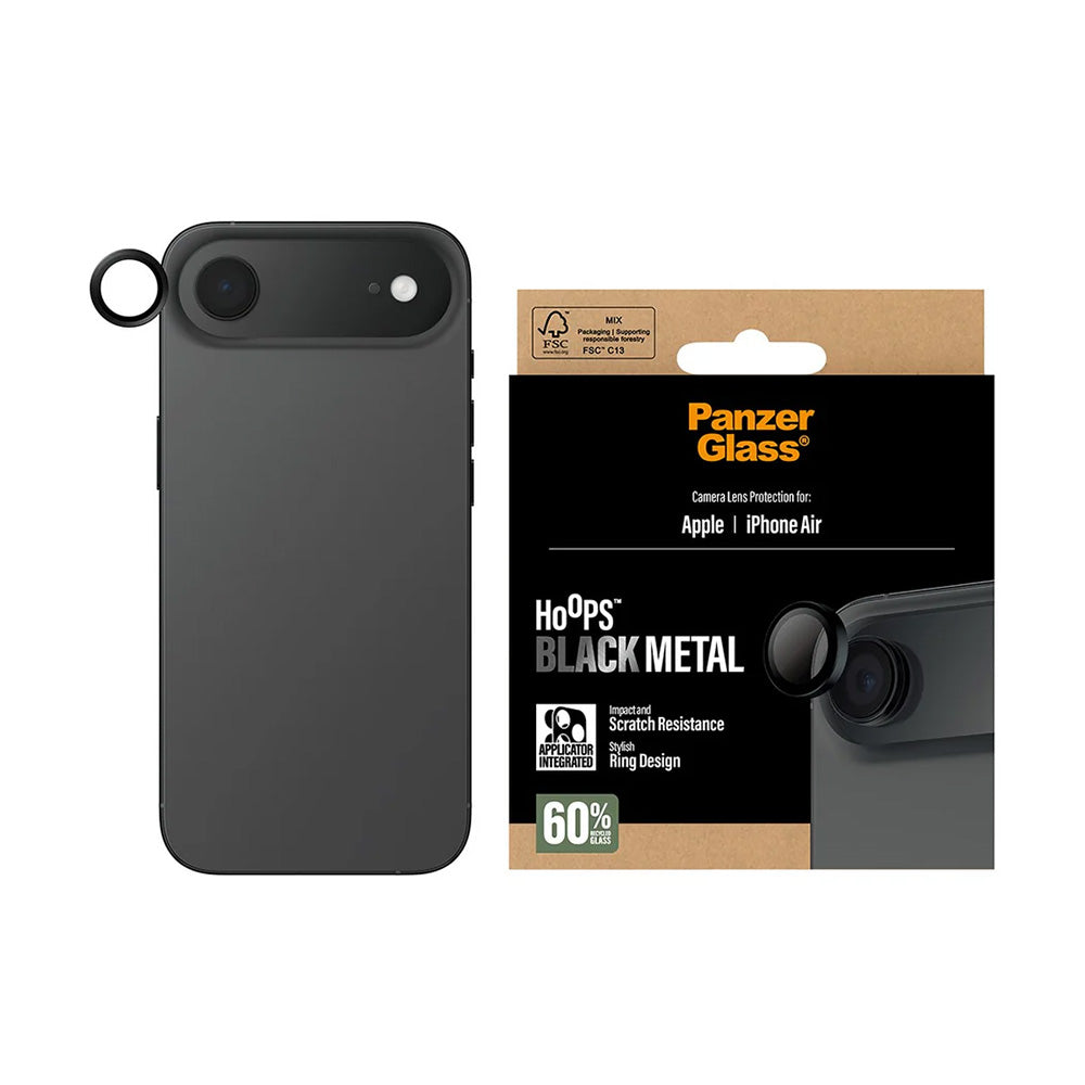Folia ochronna na tylną kamerę PanzerGlass Hoops dla Apple iPhone 17 Air, Hartowane szkło, Czarne