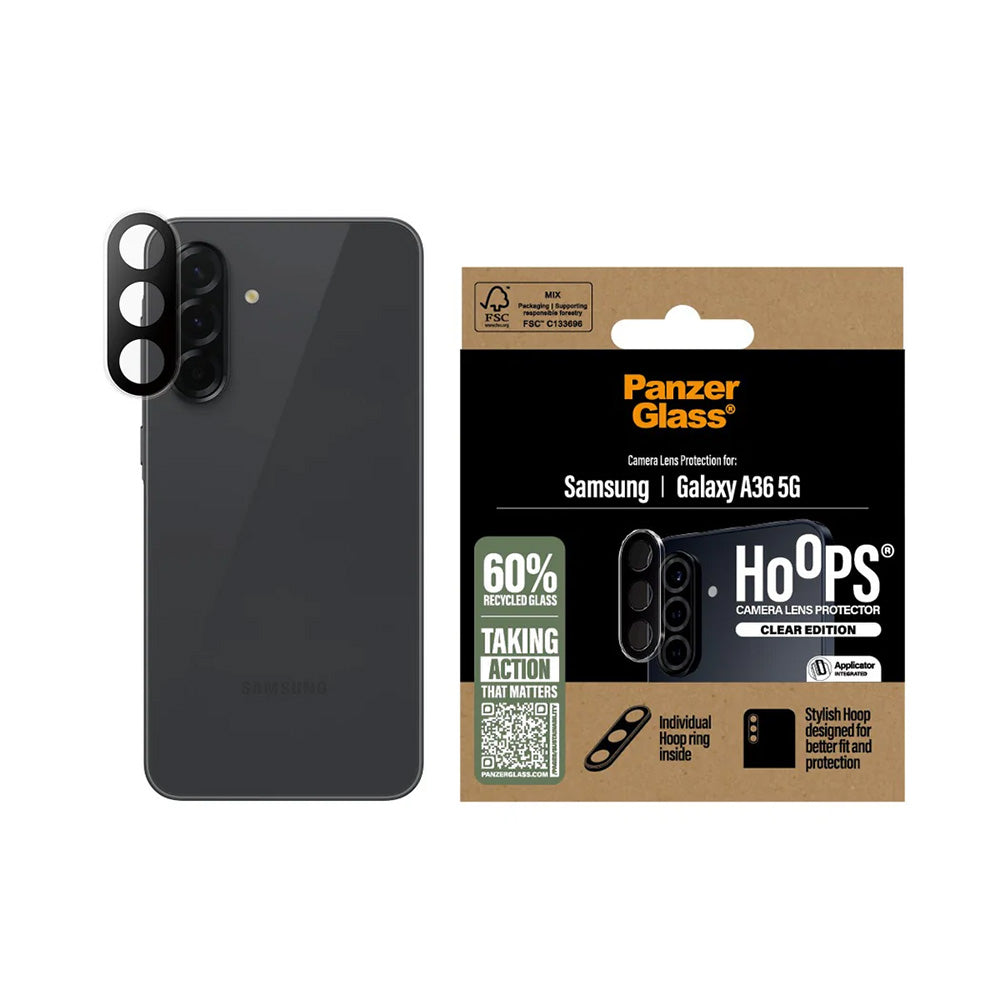 Folia ochronna na tylną kamerę PanzerGlass Hoops dla Samsung Galaxy A36 A366, Hartowane szkło, Przezroczysta.