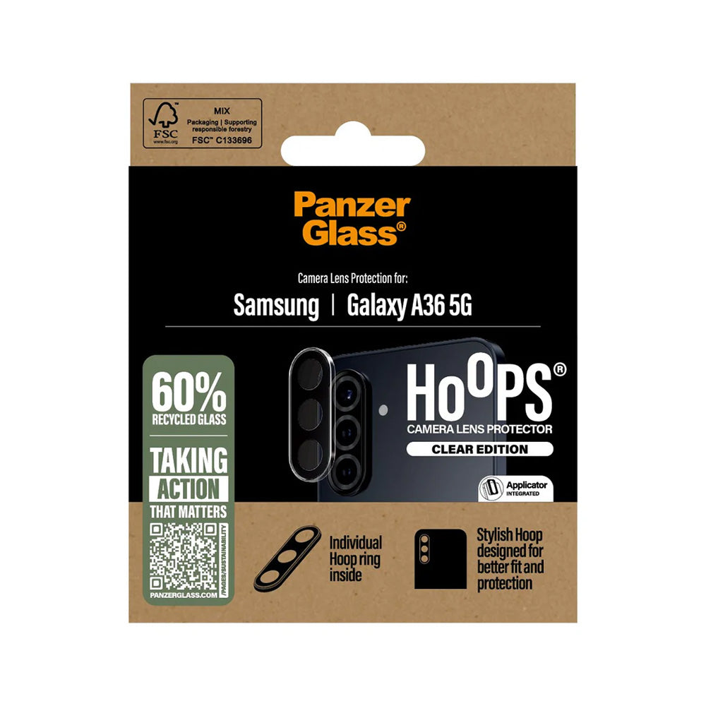 Folia ochronna na tylną kamerę PanzerGlass Hoops dla Samsung Galaxy A36 A366, Hartowane szkło, Przezroczysta.
