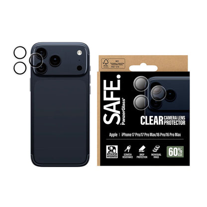 Folia ochronna na tylną kamerę PanzerGlass Safe. dla Apple iPhone 17 Pro Max / 17 Pro / 16 Pro Max / 16 Pro, Hartowane szkło, Przezroczyste
