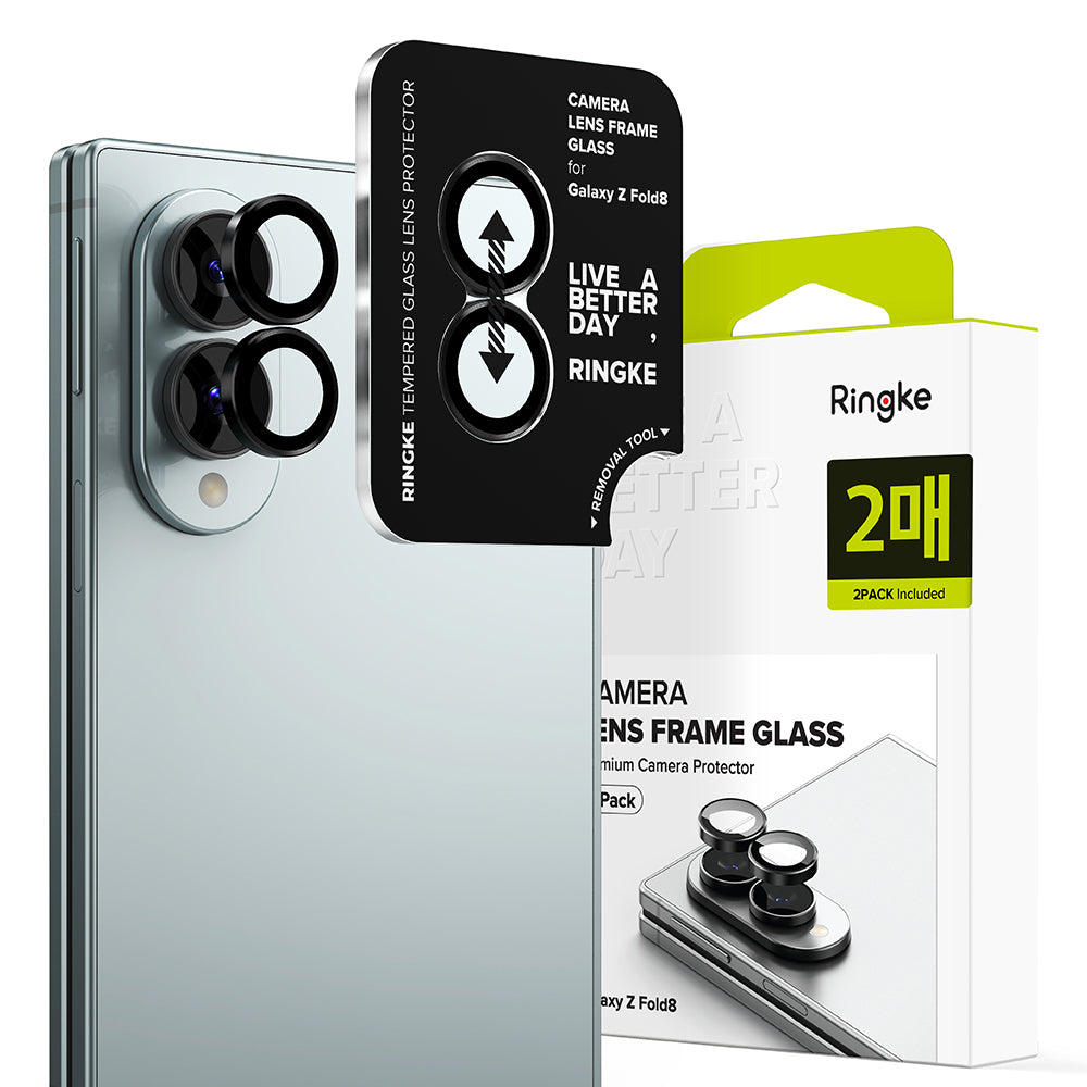 Ringke Rear Camera Protective Film for Samsung Galaxy Z Fold8 F971, Tempered Glass, Set of 2 Pieces, Black