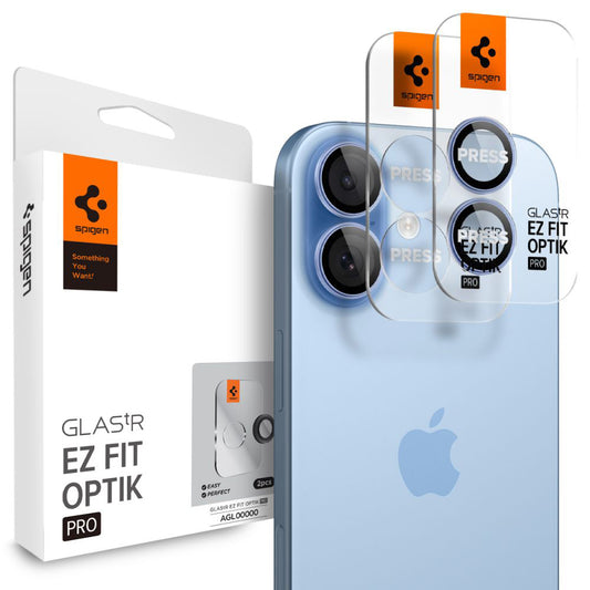 Folia ochronna na tylną kamerę Spigen GlastR EZ FIT Optik Pro do Apple iPhone 17 / 16 Plus / 16, szkło hartowane, zestaw 2 sztuki, niebieska