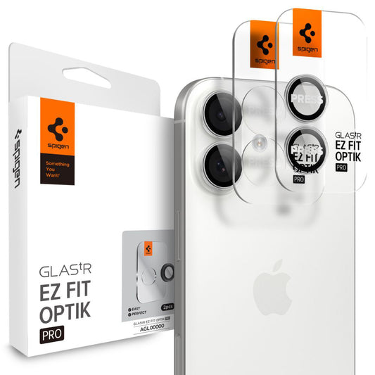 Folia ochronna na tylną kamerę Spigen GlastR EZ FIT Optik Pro dla Apple iPhone 17 / 16 Plus / 16, Hartowane szkło, Zestaw 2 sztuki, Srebrna