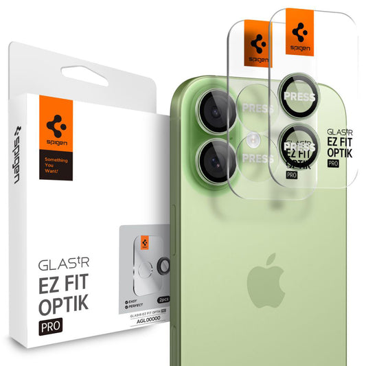 Folia ochronna na tylną kamerę Spigen GlastR EZ FIT Optik Pro dla Apple iPhone 17 / 16 Plus / 16, Hartowane szkło, Zestaw 2 sztuki, Zielony AGL10128