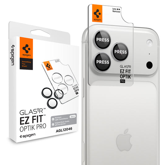 Folia ochronna na tylną kamerę Spigen GlastR EZ FIT Optik Pro do Apple iPhone 18 Pro / 18 Pro Max, szkło hartowane, zestaw 2 sztuki, srebrny AGL12046
